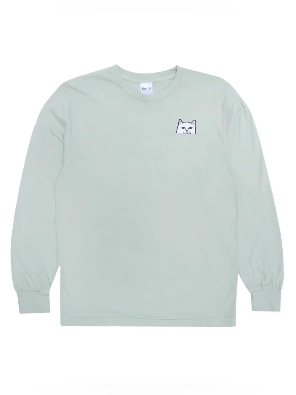 Ripndip Light Mint Long-Sleeve Pocket Tee with Cat Graphic